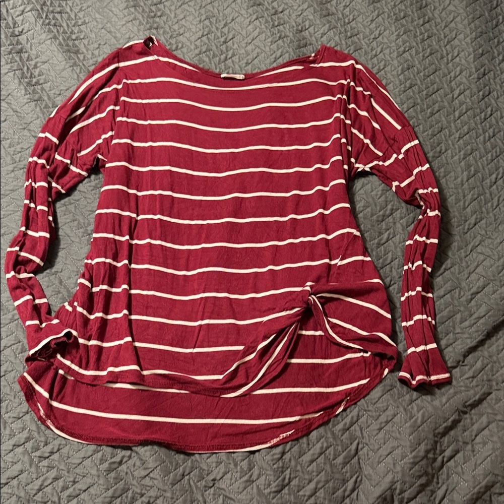 Chicsoul Striped Maroon and White Women's Top 3X